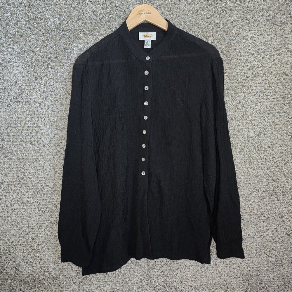 Talbots Top Womens Medium Black Button Up Tunic Cotton Wool Casual Ladies
